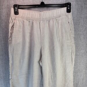 Tahari Linen Wide Leg Crop Womens Pants Med Ivory Pull On Pockets Beach Outdoor